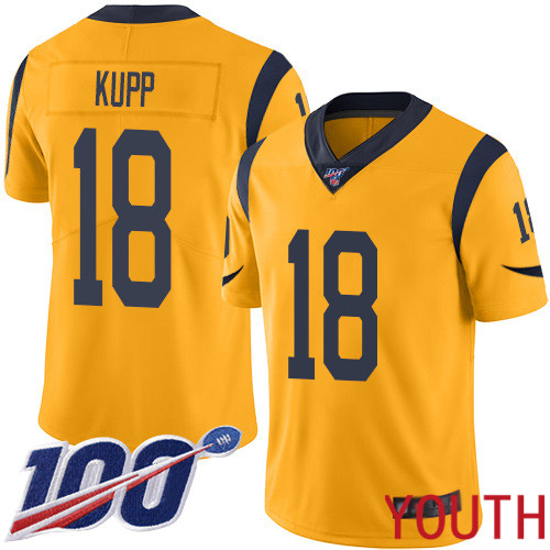 Los Angeles Rams Limited Gold Youth Cooper Kupp Jersey NFL Football #18 100th Season Rush Vapor Untouchable->youth nfl jersey->Youth Jersey